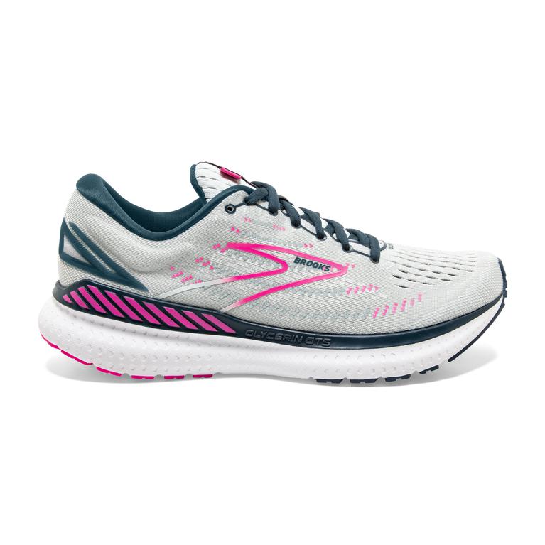 Brooks Glycerin GTS 19 Max-Cushion Road Running Shoes - Women's - Ice Flow/Navy/Pink/grey (09324-PVA